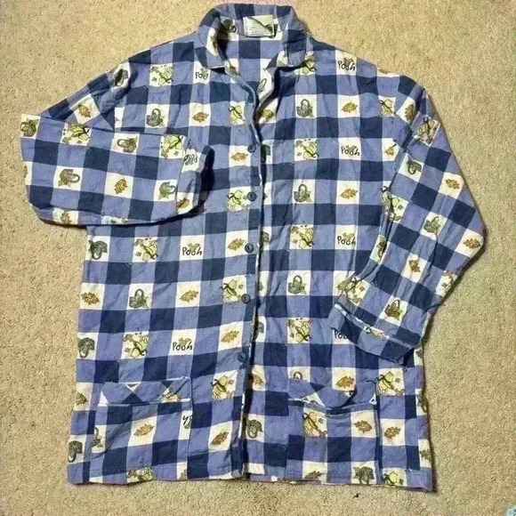 🔥VTG 90s Disney Winnie Pooh Flannel Pajama Checkered Size S Canada Made Classic - Picture 1 of 10